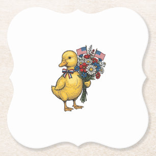 Patriotic Duckling Flower Bouquet Vintage Shirt De Paper Coaster