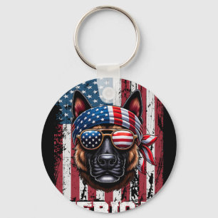 Patriotic Dutch Shepherd Dog Lover Us Flag Indepen Key Ring