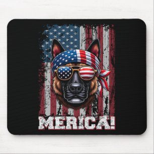 Patriotic Dutch Shepherd Dog Lover Us Flag Indepen Mouse Pad