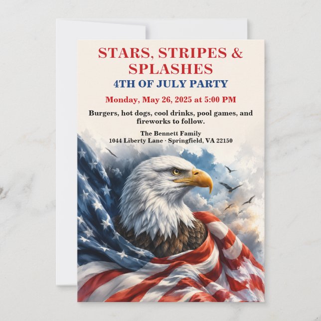 Patriotic Eagle 4th of July Pool Party Invitation (Front)