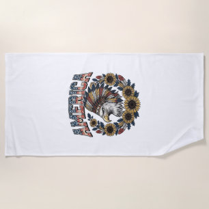 Patriotic Eagle America Sunflower Vintage Beach Towel