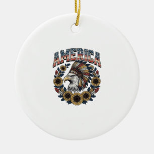 Patriotic Eagle America Sunflower Vintage Ceramic Tree Decoration