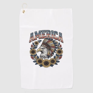 Patriotic Eagle America Sunflower Vintage Golf Towel