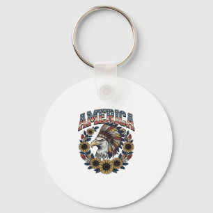 Patriotic Eagle America Sunflower Vintage Key Ring