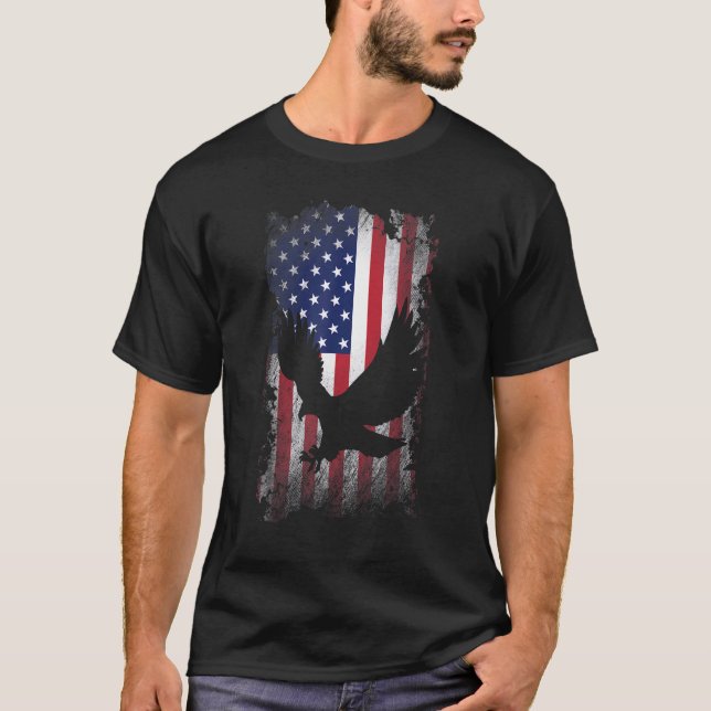 Patriotic Eagle American Flag Cool Wild Animals   T-Shirt (Front)