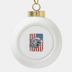 Patriotic Eagle American Flag Vintage Engraving_1 Ceramic Ball Christmas Ornament