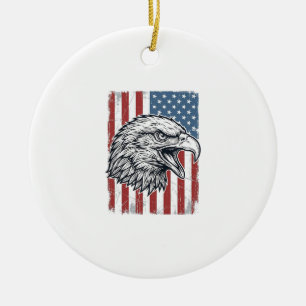 Patriotic Eagle American Flag Vintage Engraving_1 Ceramic Tree Decoration