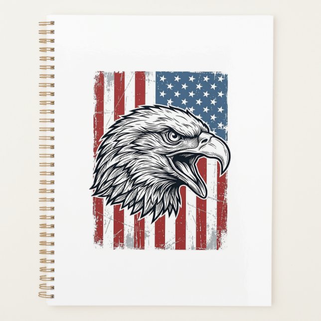 Patriotic Eagle American Flag Vintage Engraving_1 Planner (Front)