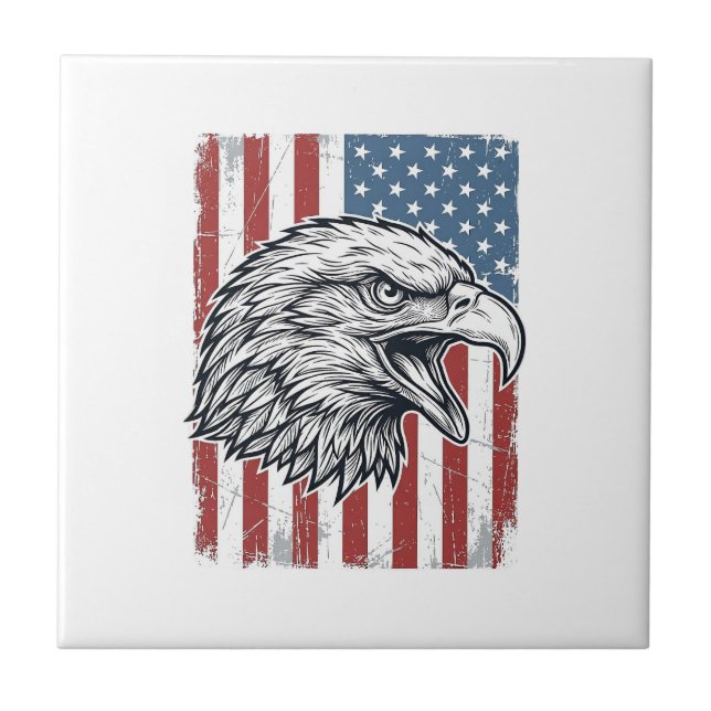 Patriotic Eagle American Flag Vintage Engraving_1 Tile (Front)