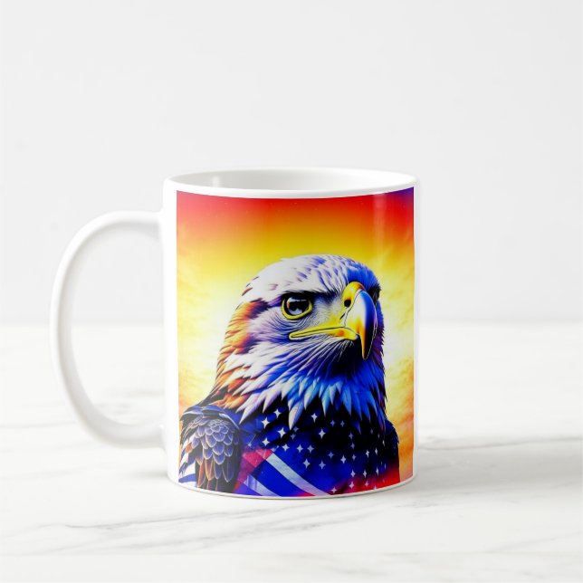 Patriotic Eagle and American Flag Personalised Coffee Mug (Left)
