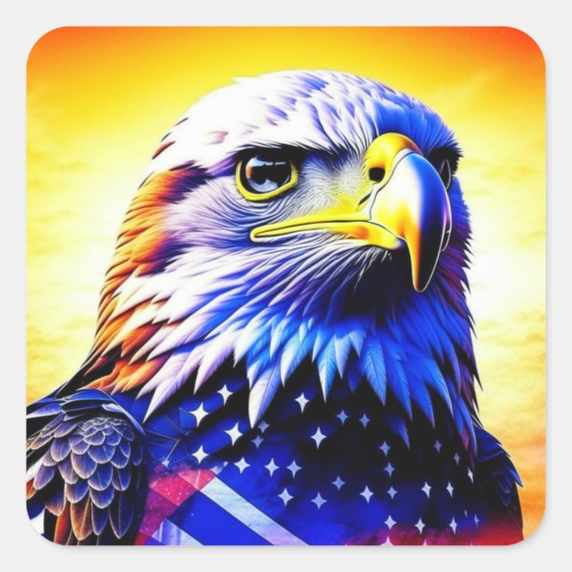 Patriotic Eagle and American Flag  Square Sticker (Front)