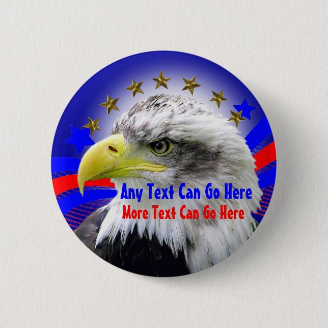 Patriotic Eagle And Gold Stars Round Button Pin (Front)