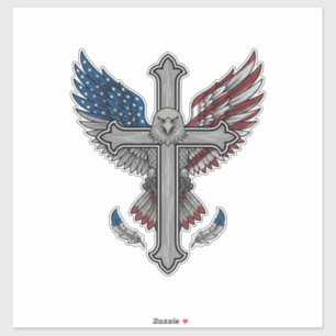 Patriotic Eagle Cross Vintage Engraving Vector Des