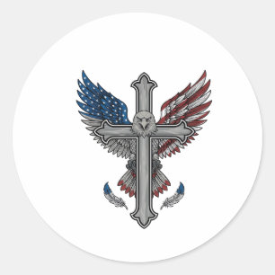 Patriotic Eagle Cross Vintage Engraving Vector Des Classic Round Sticker
