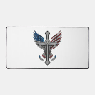 Patriotic Eagle Cross Vintage Engraving Vector Des Desk Mat