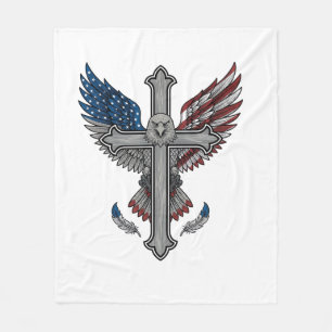Patriotic Eagle Cross Vintage Engraving Vector Des Fleece Blanket