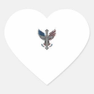 Patriotic Eagle Cross Vintage Engraving Vector Des Heart Sticker