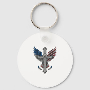 Patriotic Eagle Cross Vintage Engraving Vector Des Key Ring