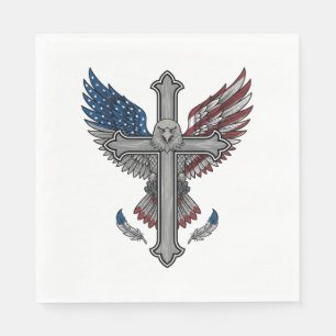 Patriotic Eagle Cross Vintage Engraving Vector Des Napkin