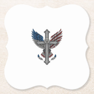 Patriotic Eagle Cross Vintage Engraving Vector Des Paper Coaster