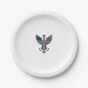 Patriotic Eagle Cross Vintage Engraving Vector Des Paper Plate