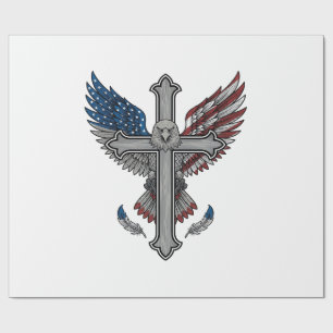 Patriotic Eagle Cross Vintage Engraving Vector Des Wrapping Paper