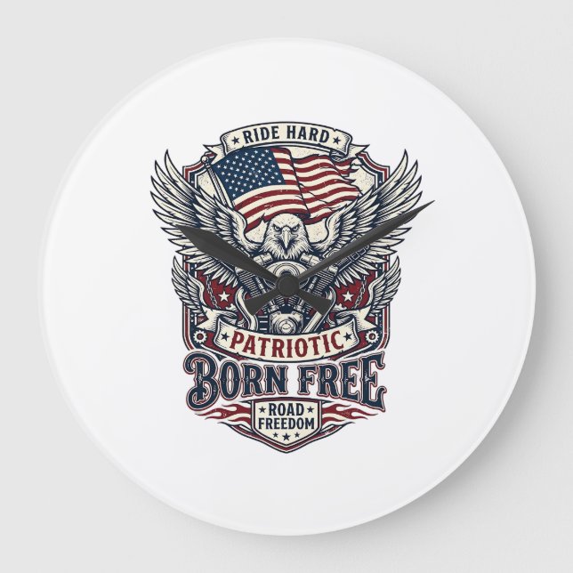 Patriotic Eagle Engine Biker Road Freedom Patriot  Large Clock (Front)