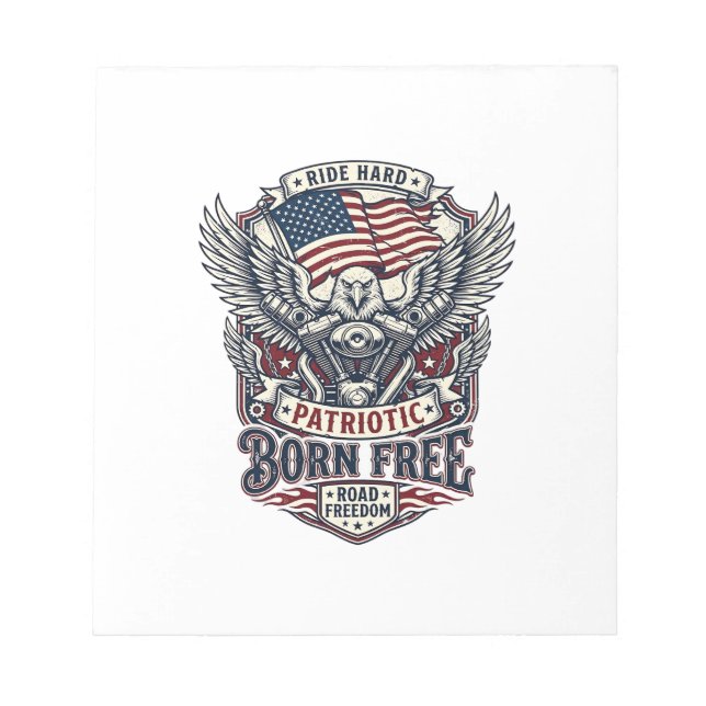 Patriotic Eagle Engine Biker Road Freedom Patriot  Notepad (Front)