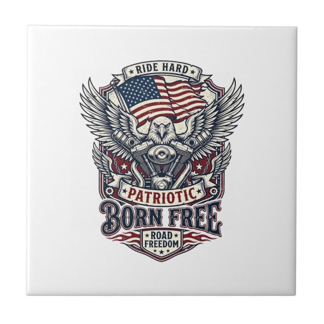 Patriotic Eagle Engine Biker Road Freedom Patriot  Tile (Front)