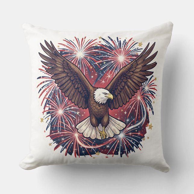 Patriotic Eagle Fireworks Burst Cushion (Front)
