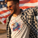 Patriotic Eagle Fireworks T-Shirt<br><div class="desc">With the 4th of July coming up,  get into your patriotic spirit with this patriotic paper cup design featuring a bold eagle with American flag colours on a white background and custom text in red and blue.</div>
