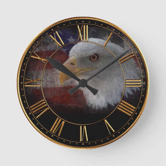 Patriotic Eagle & Flag Round Clock (Front)