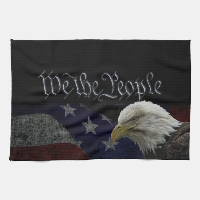 Patriotic Eagle & Flag Tea Towel (Horizontal)