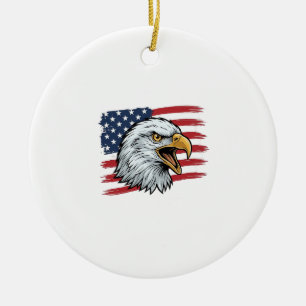 Patriotic Eagle Flag Vintage Vector Design_1 Ceramic Tree Decoration