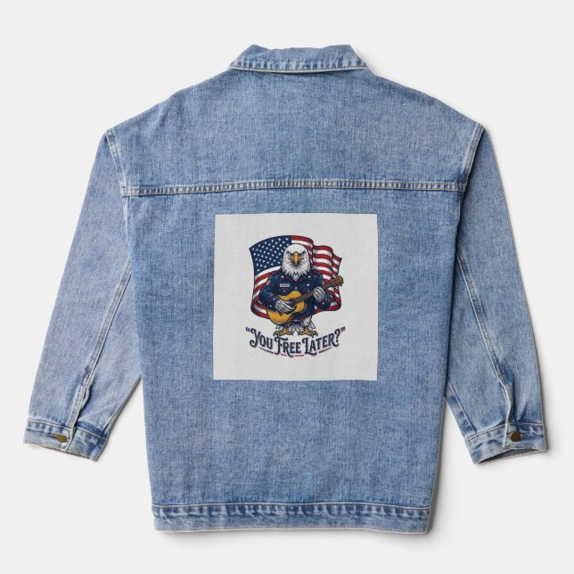 Patriotic Eagle Guitar Vintage Denim Jacket (Back)