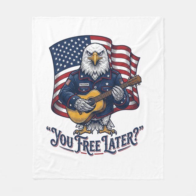 Patriotic Eagle Guitar Vintage Fleece Blanket (Front)