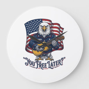 Patriotic Eagle Guitar Vintage Large Clock