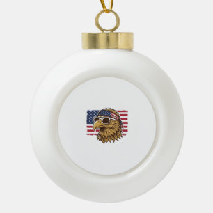 Patriotic Eagle Head Vintage Engraving Graphic_1 Ceramic Ball Christmas Ornament