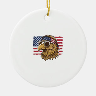 Patriotic Eagle Head Vintage Engraving Graphic_1 Ceramic Tree Decoration