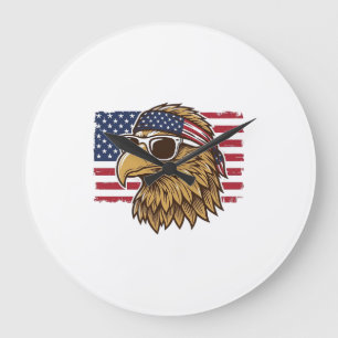 Patriotic Eagle Head Vintage Engraving Graphic_1 Large Clock