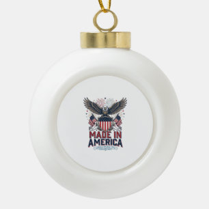 Patriotic Eagle Made in America 4th of July Shirt_ Ceramic Ball Christmas Ornament