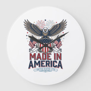 Patriotic Eagle Made in America 4th of July Shirt_ Large Clock