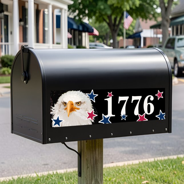 Patriotic Eagle Mailbox Numbers Festive Americana Bumper Sticker (Patriotic mailbox sticker featuring a bald eagle & red, white & blue stars. Show your USA pride!)