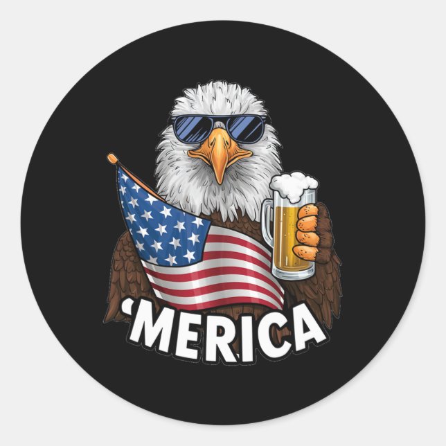 Patriotic Eagle merica 4th Of July  Classic Round Sticker (Front)