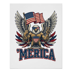 Patriotic Eagle Merica Vintage Vector Shirt Design Poster