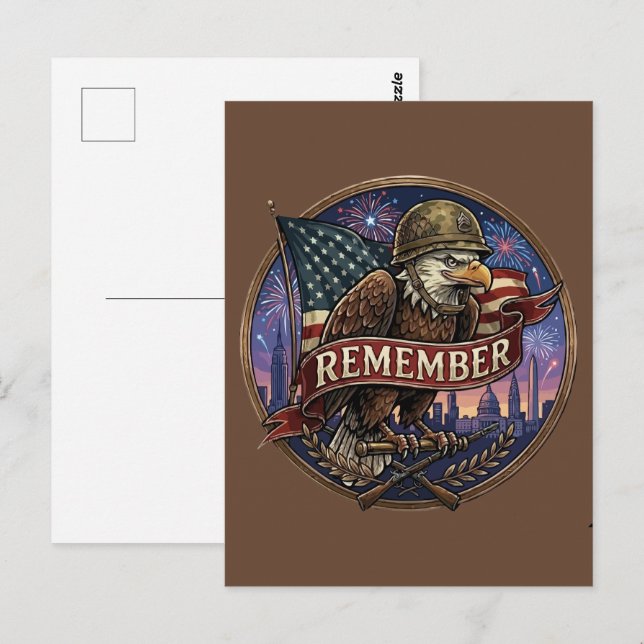  Patriotic Eagle Military Remembrance Emblem Postcard (Front/Back)