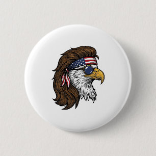 Patriotic Eagle Mullet Vintage Engraving Vector De 6 Cm Round Badge