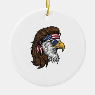 Patriotic Eagle Mullet Vintage Engraving Vector De Ceramic Tree Decoration