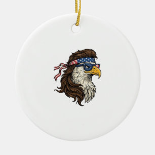 Patriotic Eagle Mullet Vintage Engraving Vector De Ceramic Tree Decoration