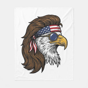 Patriotic Eagle Mullet Vintage Engraving Vector De Fleece Blanket